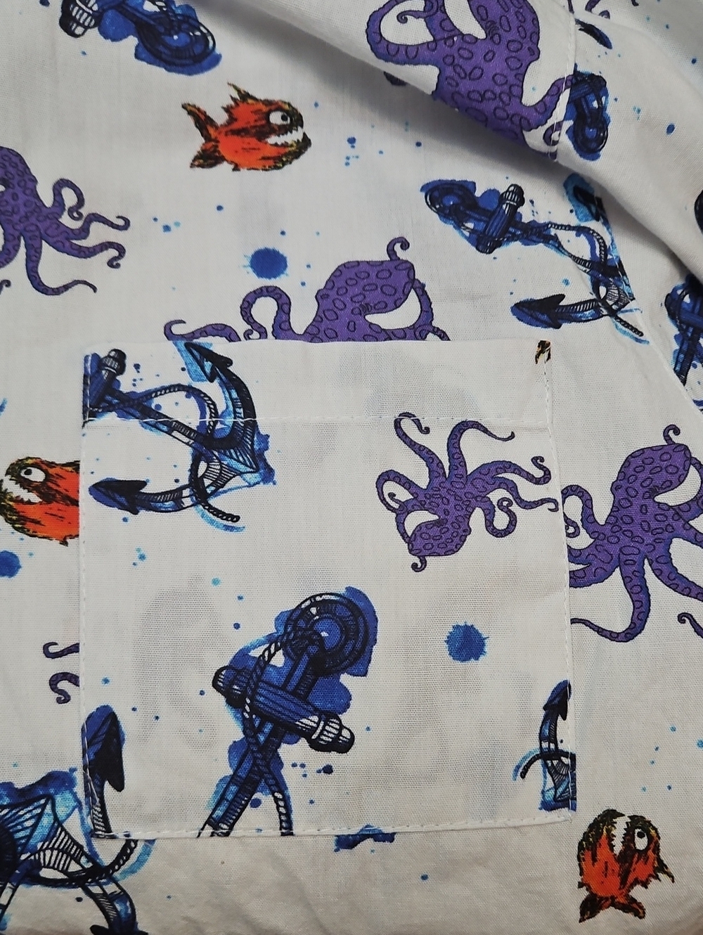 Pirana Joe Octopus & Anchor Print Button Up Shirt Men's Large Short Sleeve - Picture 8 of 9